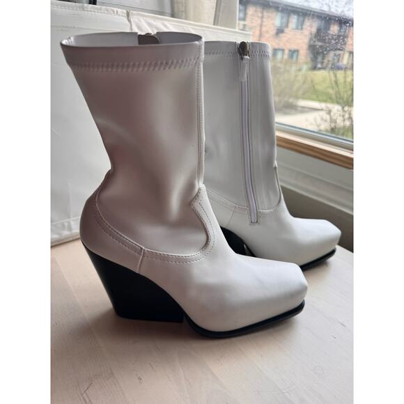 Stella McCartney white western sock stretch ankle BLOCK HEEL BOOTS  38/ US 8 - Picture 3 of 16